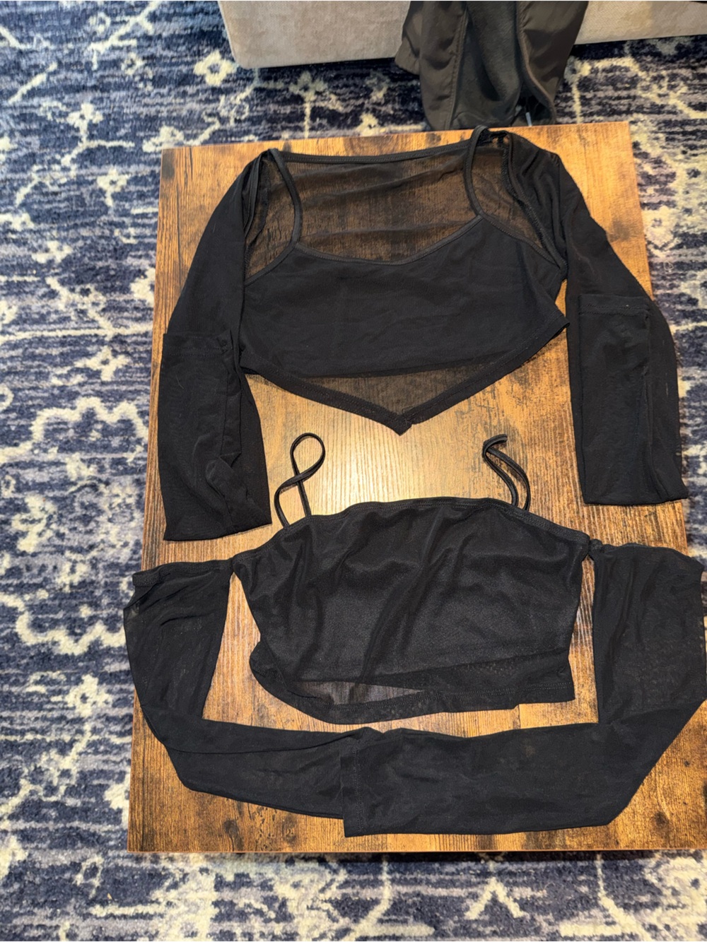 SHEIN Black Mesh Layered Crop Tops - 2pc Set